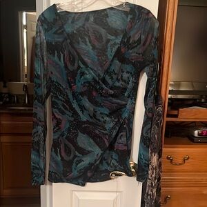 Chic Black and Blue Women's Long Sleeve Top